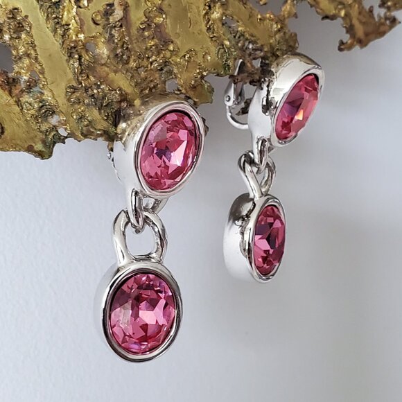 Pink Link Signed SAL Swarovski Crystal Clip on Earrings - Picture 5 of 9